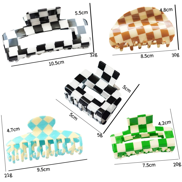 GIRLIZE 5/7.5/8.5/9.5/10.5cm Korean Large Colorful Geometric Checkered Hair Claw Small PVC Plastic Acrylic Claw Clip For Women