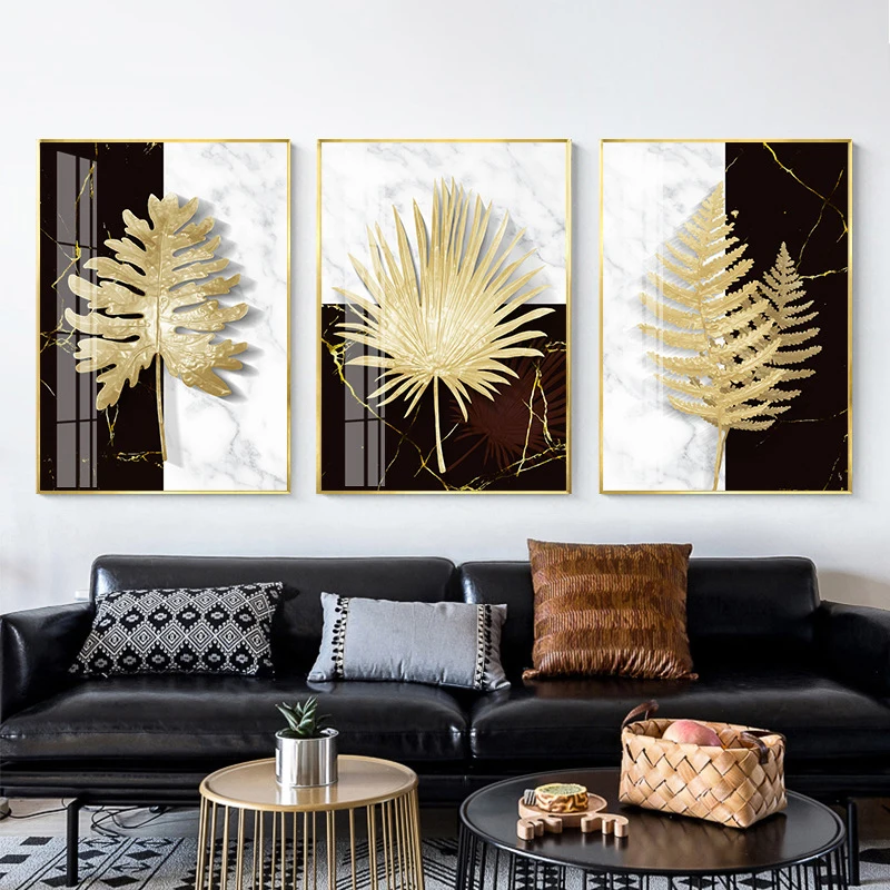 
Nordic Style Living Room Sofa Background Triptych Plant Leaf Mural Modern Porch Decoration Wall Art Pictures Painting 