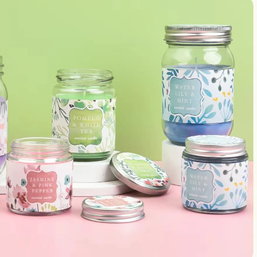 wholesale home decor candle colorful glass jar soy wax scented custom luxury birthday aromatic candles with lid