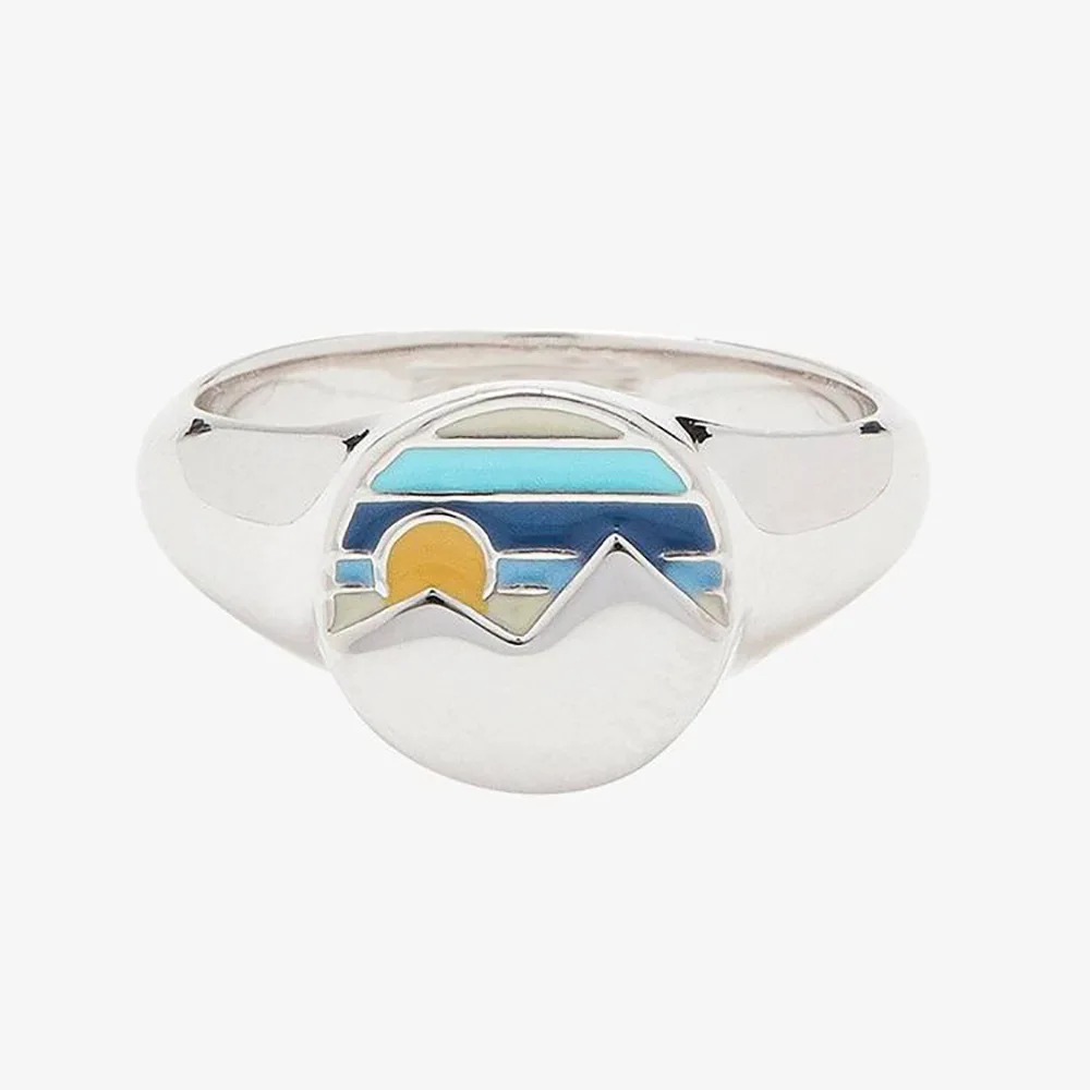 Creative Design Silver Free Size Finger Rings Cute Sky Blue Enamel Ocean Sea Wave  Rings Set For Women