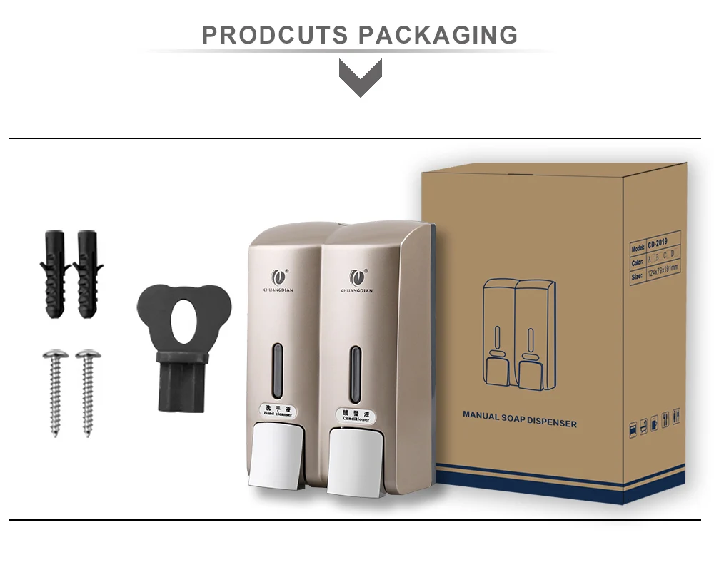 Chuangdian 300ml*2 public wall mount plastic soap dispenser hand washing machine