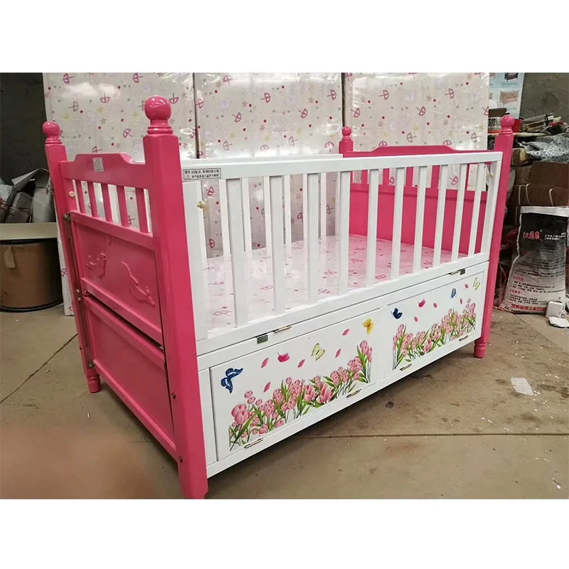 Health and safety crib for new born baby solid wooden baby bed can become a table