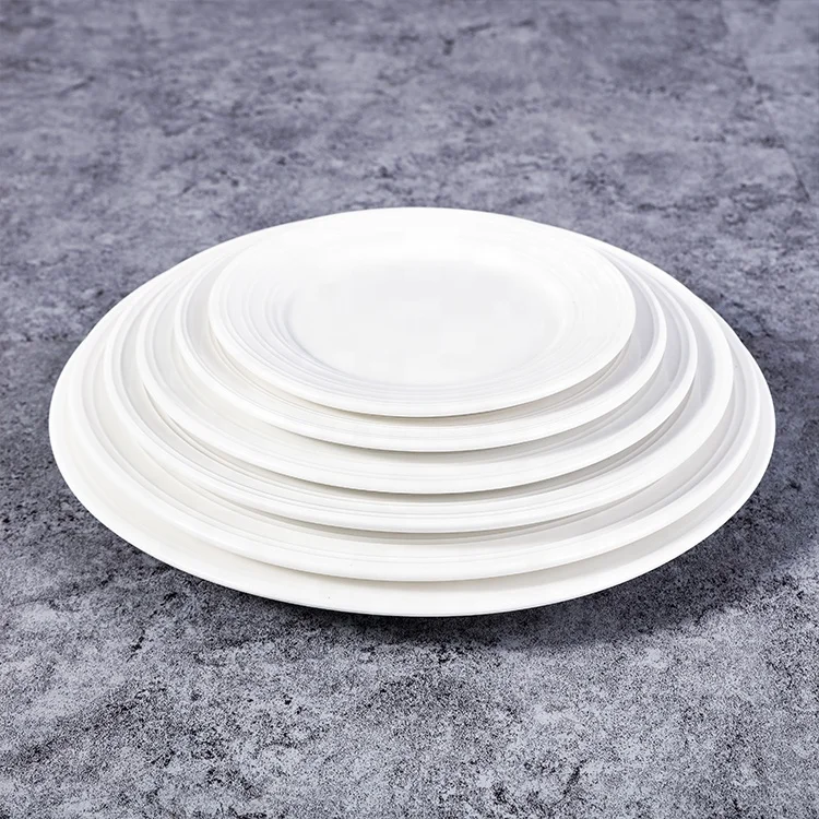 
durable round white embossed plate for wedding party hotel restaurant home use 