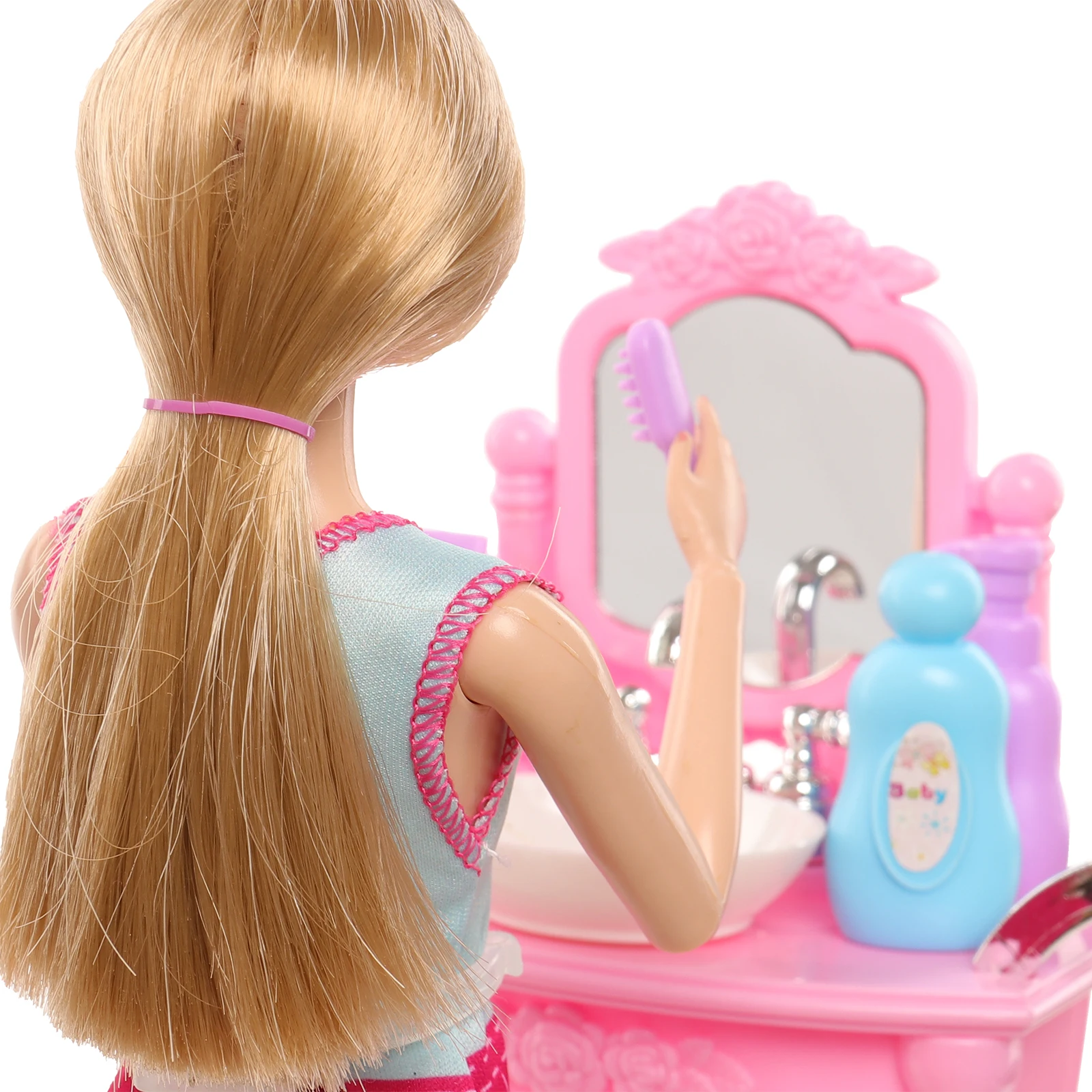 Barwa 63 Pieces Doll Accessories=12 Wash Accessories+13 Dress up Accessories+18 Dress up Accessories+20 Rubber Bands