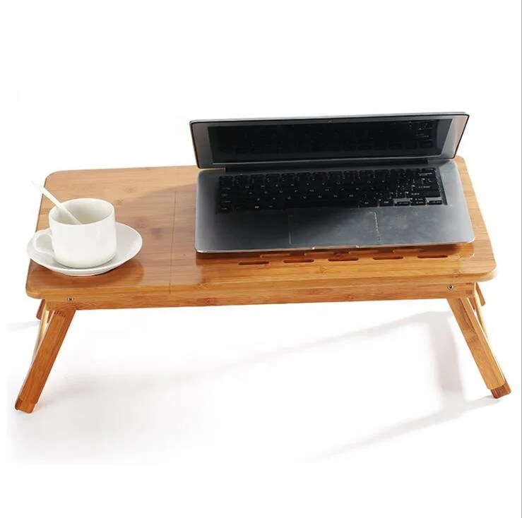 Bamboo Adjustable Recliner Laptop Table With Cooling Hole Drawer