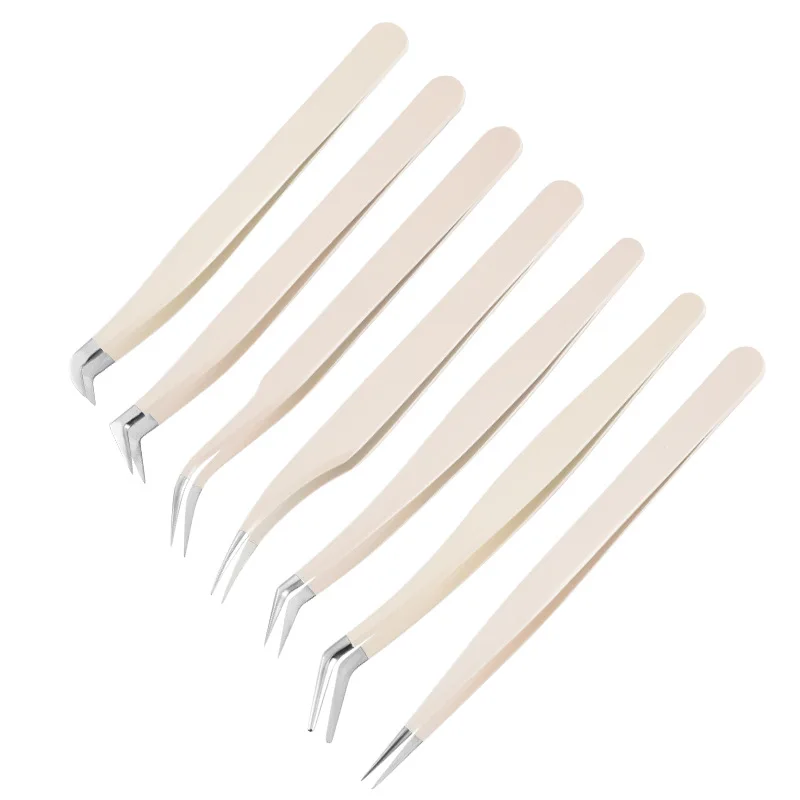 Custom Logo Nornal Tips Premium Stainless Steel Eyelash Extension Tweezers Professional Fully 45 75 90 Degree Lash Tweezer