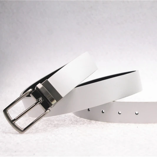 Hot Sell Reversible Pin Buckle Split leather White Black Genuine leather man belt