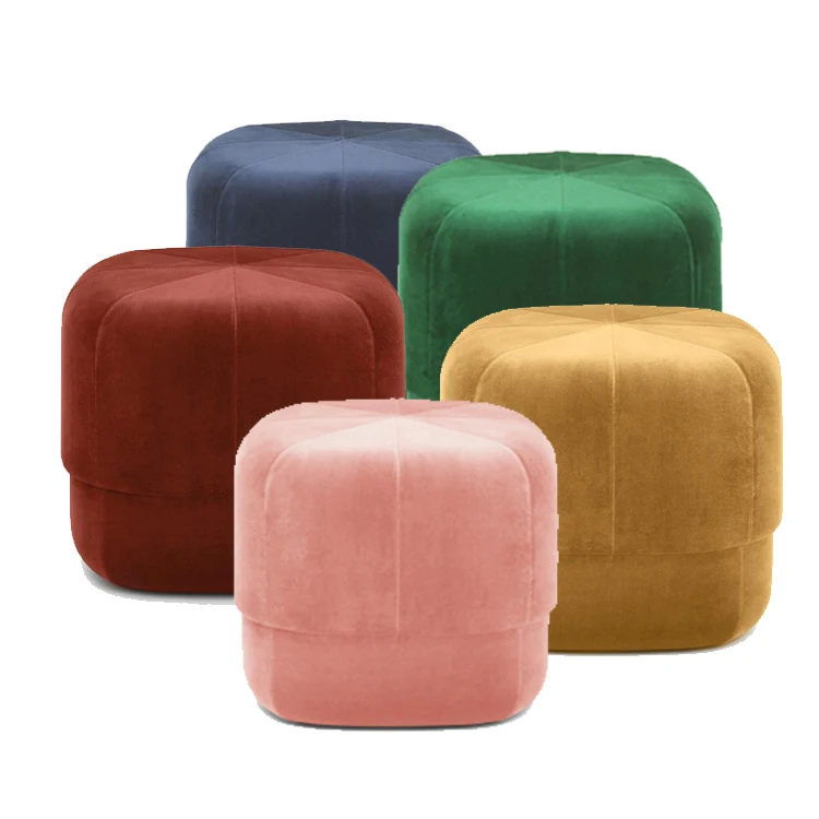 K&B nordic high quality velvet solid wood frame pouf ottoman step stool for kids