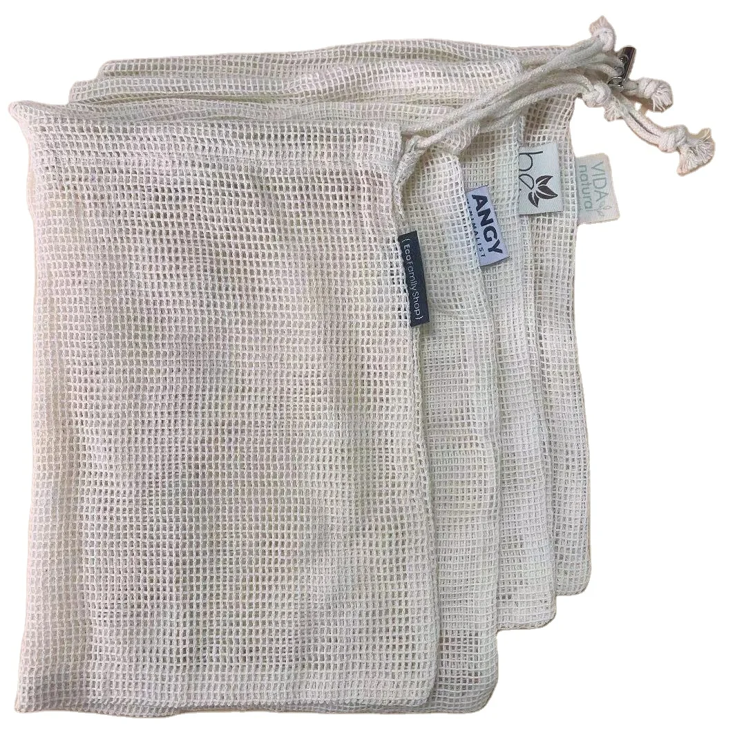 Wholesale cheap price eco friendly organic cotton mesh bag natural color no waste reusable cotton drawstring mesh bags for fruit