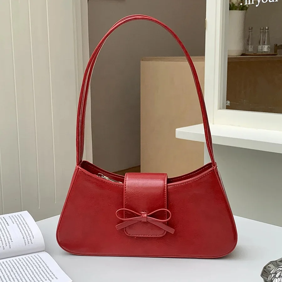 2024 Spring New Bow Design Fashion Ladies Handbag Tote Cute High Quality PU Soft Leather Shoulder Bag Women Hand Bag