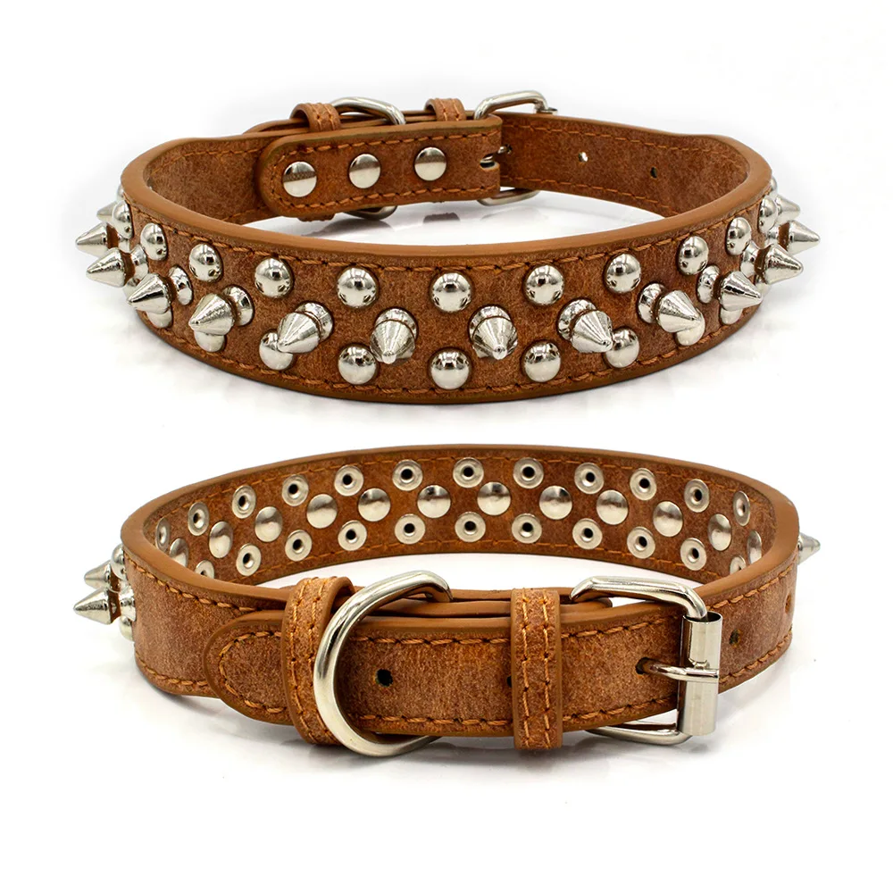 Factory Supplies Cool Punk  Anti Bite Spiked Rivets Studded Decorate Pu Leather Mushrooms pitbull Dog Collar For Large Dog