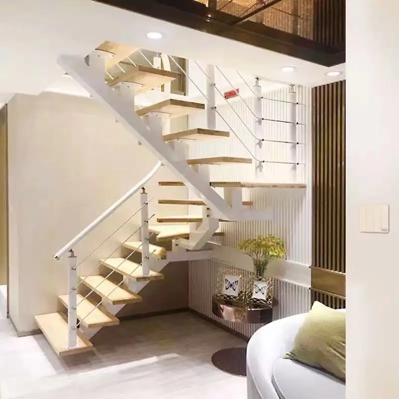 Mono Stringer Prefab Wood Staircase For House Project Modern Steel Straight Steel Stairs