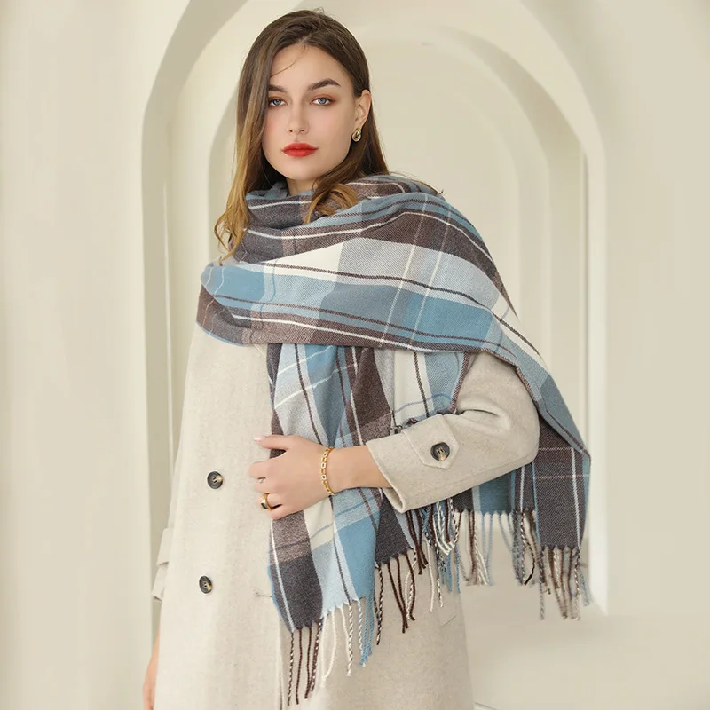 Super soft lambswool cashmere scarf classic check plaid wool scarf fluffy cheap winter scarf
