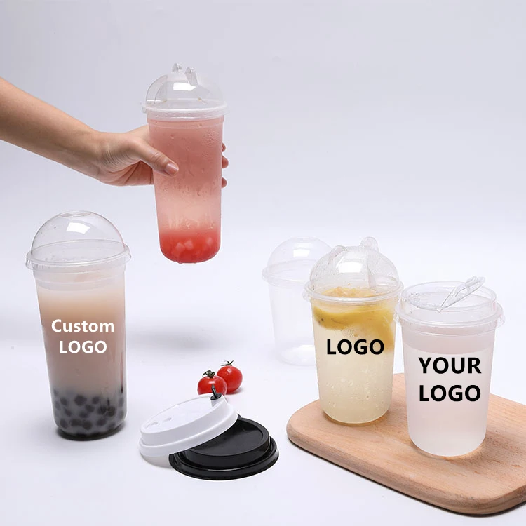Hot sale biodegradable pp plastic material frosted u shaped cup drinking boba bubble tea cups disposable