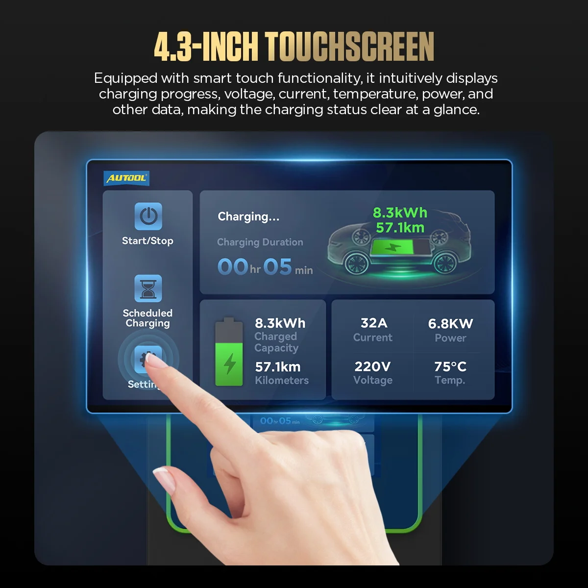 AUTOOL C701 Wall-Mounted Vehicle Ev Fast Home Residential Dc Fast Charger Price Near Me Charging Stations For Electric Cars