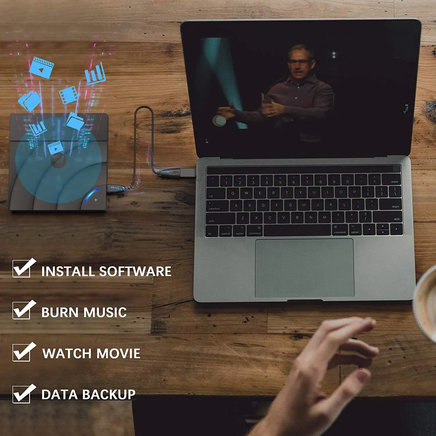 
Raycue USB 3.0 and Type C External DVD CD Player CD-RW Burner and Reader 