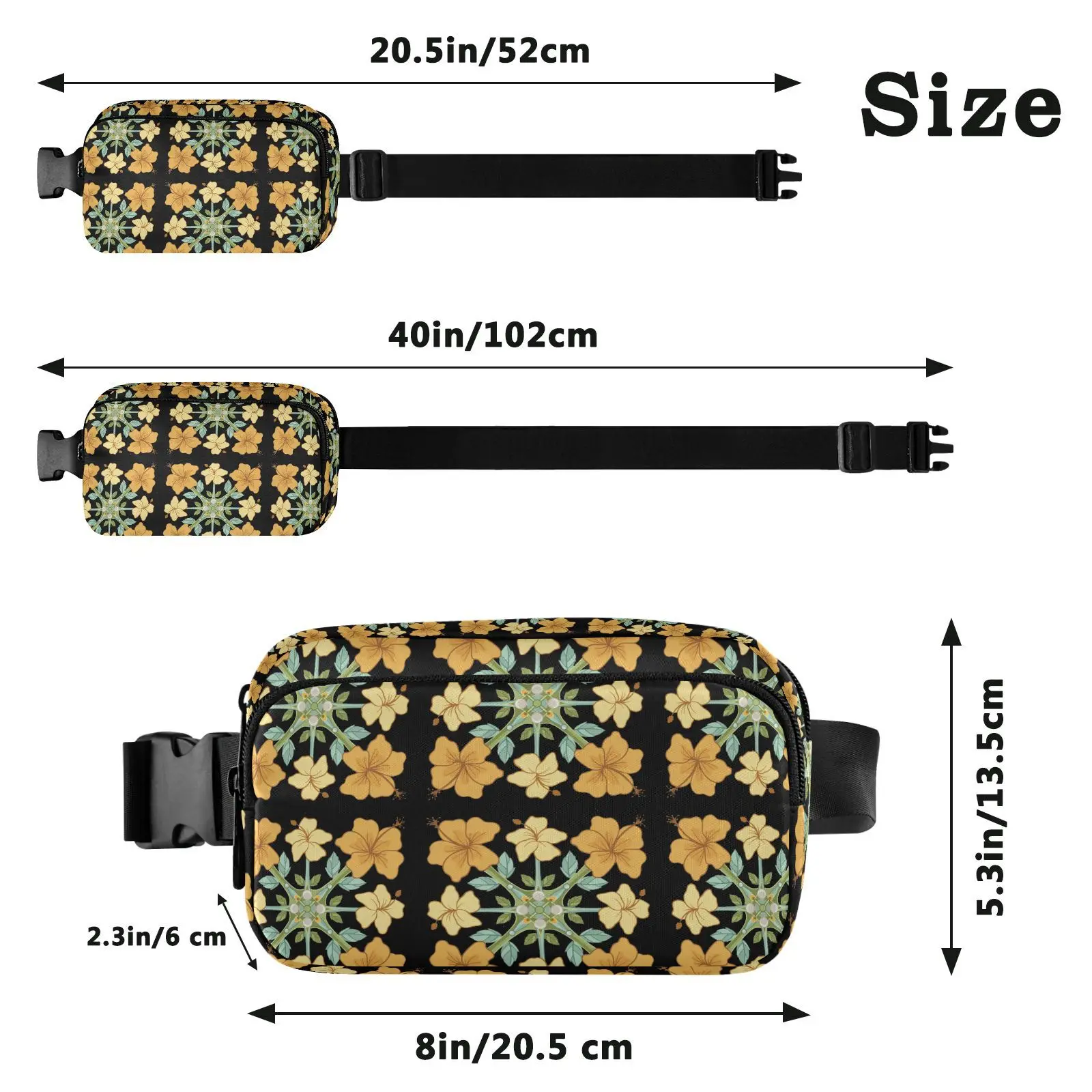 Hawaiian Yellow Hibiscus Quilt Sports Running Sling Crossbody Nylon Fanny Packs Custom Women Waist Bag