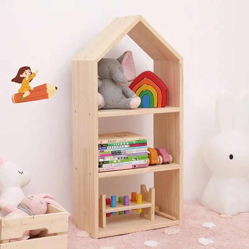 ins Nordic style house shape solid wood bookshelf shelf kids room home decoration shoe rack toy wooden storage rack