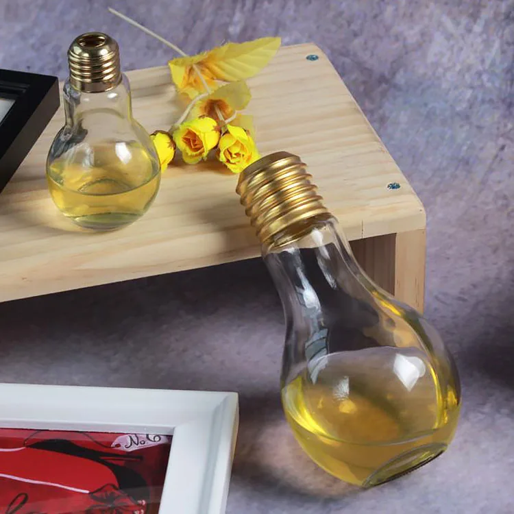 wholesale empty Light Bulb bottle Glass Beverage Tea Water Drink Bottle For Home Coffee Decor Gift