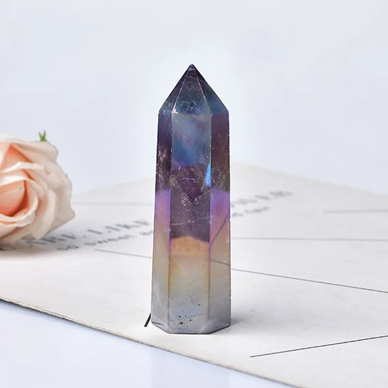 Natural Amethyst Electroplating Crystal Point Angel Aura Amethyst Point Crystal Tower Healing Crystal Wand