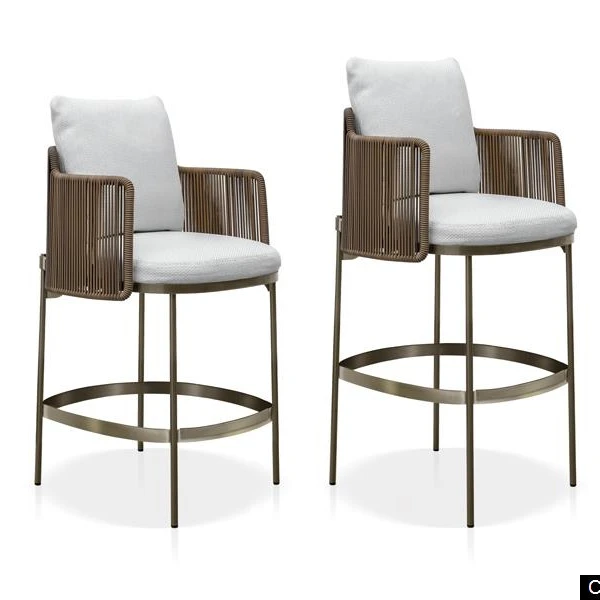 Luxury Stainless steel wicker bar chair restaurant outdoor armchair garden rattan chair bar stool