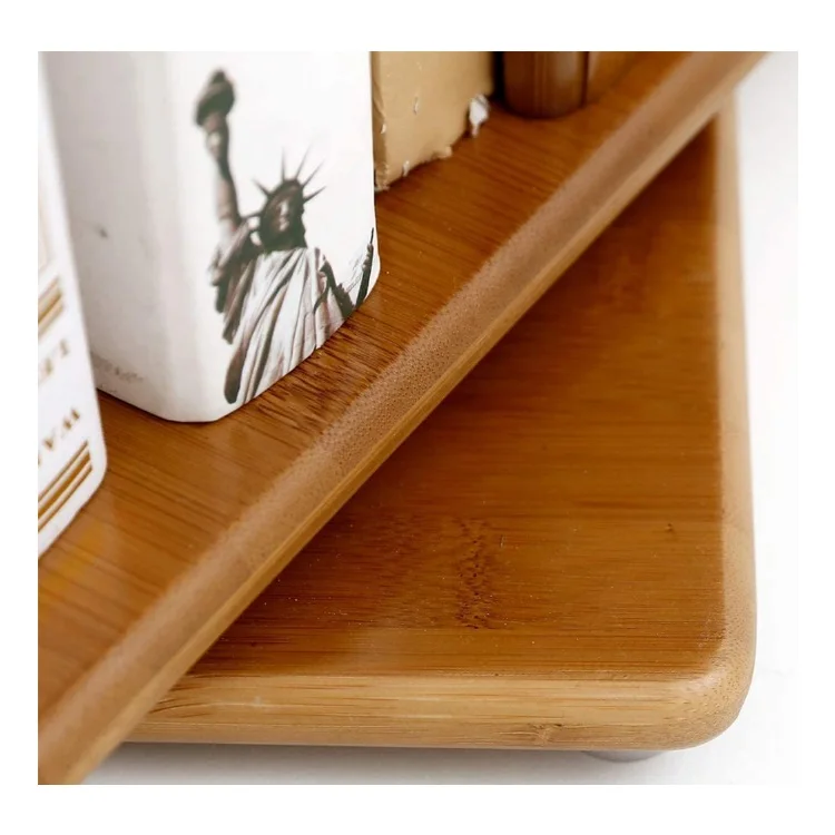 Настольный Вращающийся книжный шкаф из бамбука деревянный книжный шкаф для спальни