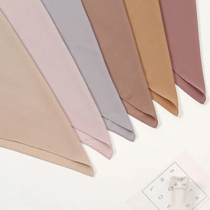 Premium Flowy Chiffon Shawl Muslim Wholesale Tudung Solid Neat Stitching Korea Chiffon Hijab for Islamic Headwrap