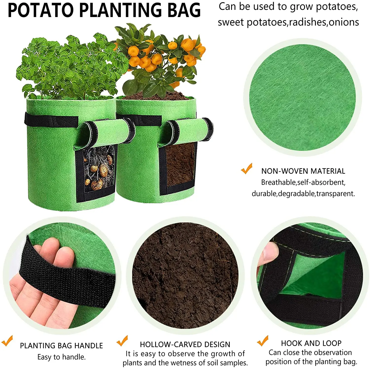 Recycled fabric plant nursery bag garden planting potato planter bag round felt growing containers bags with handles