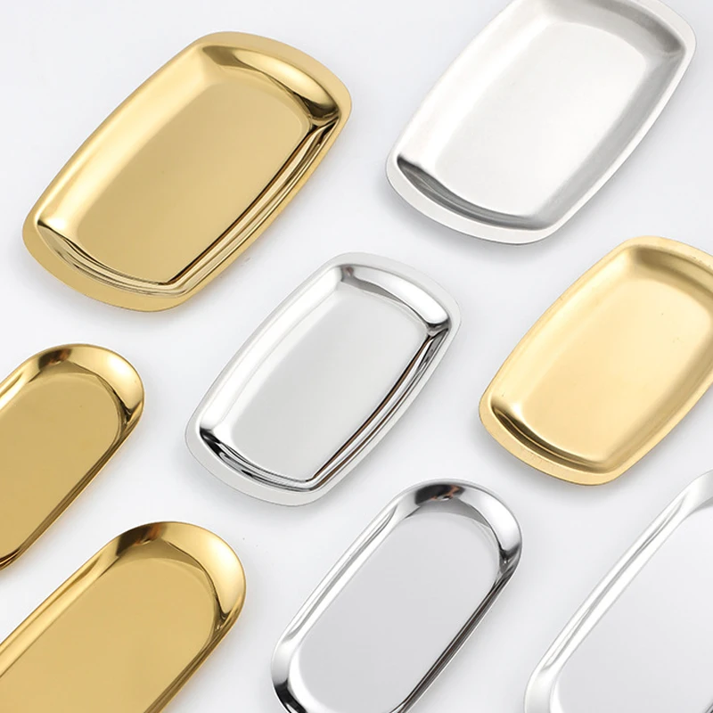 Customized Rectangle Silver Gold Dishes Metal Stainless Steel Service Tray BBQ Roast Plates