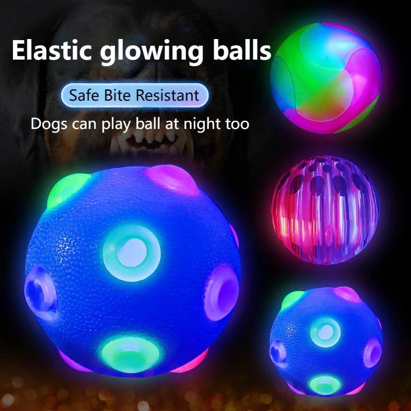 Glowing Jumping Ball LED Flashing Elastic TPR Ball Toy Pet Color Light Interactive Chew Balls For Cats Dogs Kids