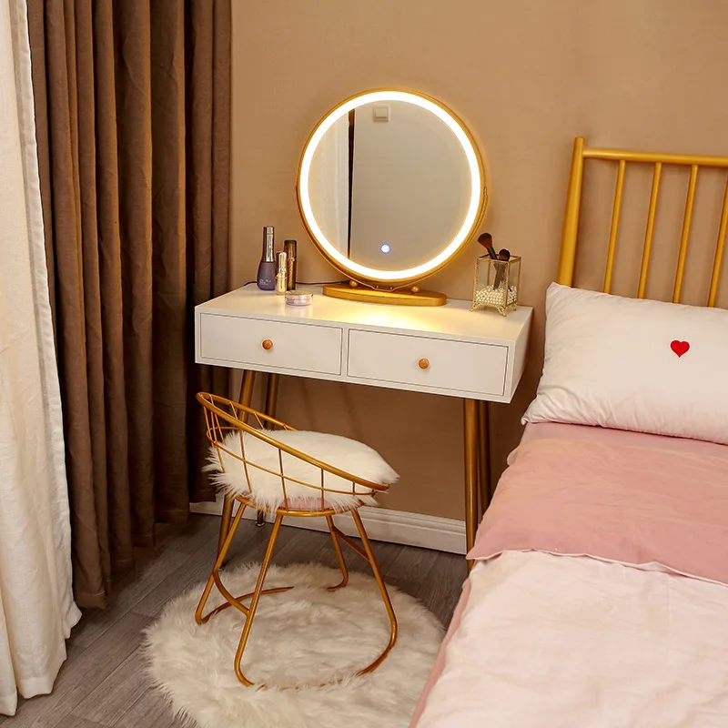 Nordic Ins Wind Modern Minimalist Bedroom Wrought Iron Light Luxury Small Dressing Table With Lamp