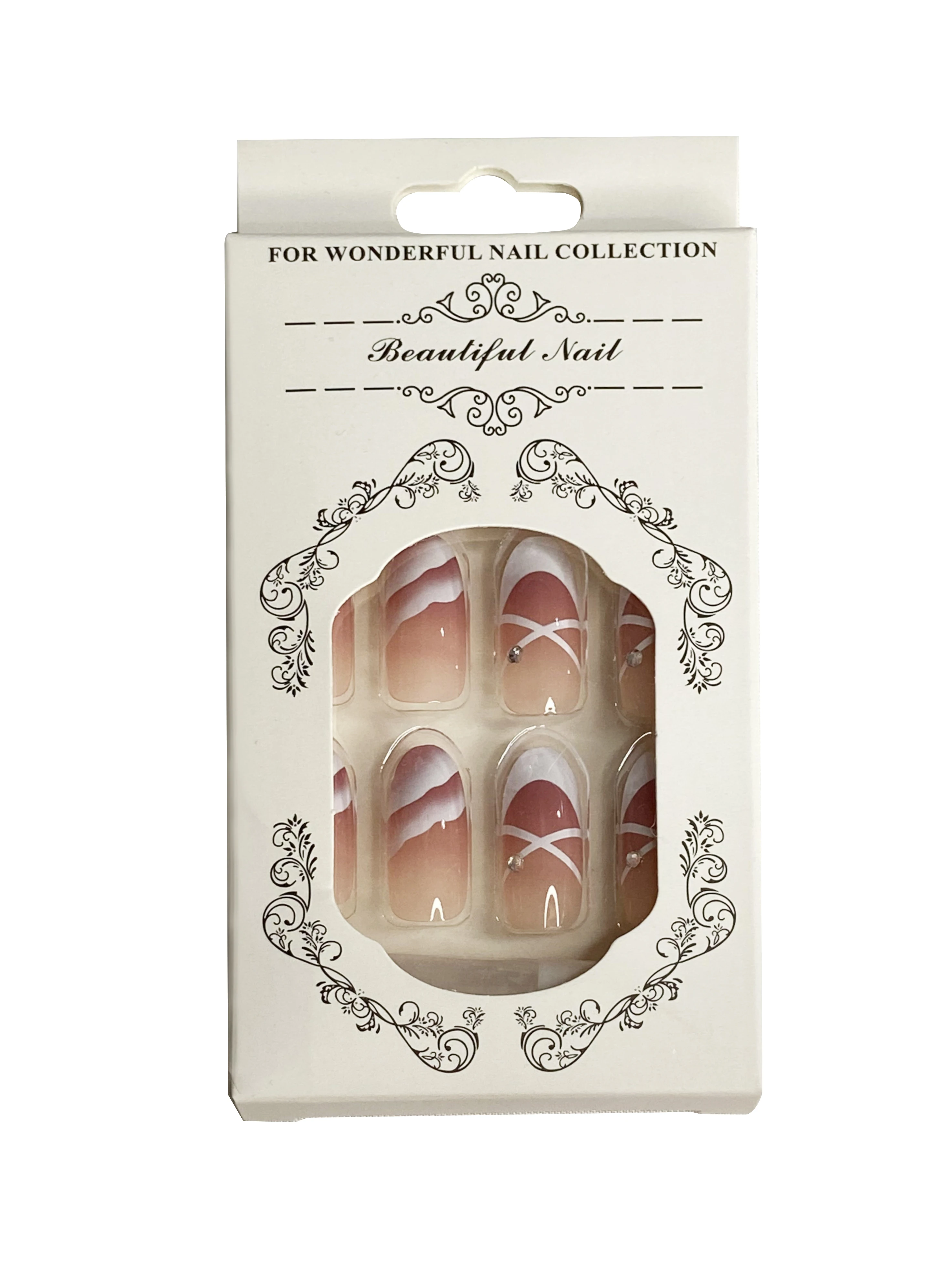 
24pcs/box Nude Color Silver Border Acrylic Nails French Almond Artificial Nail Tip 