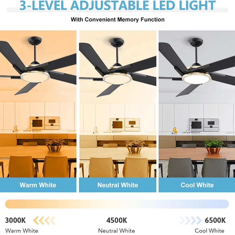 New Product 5 Blades Home Office School Remote Control LED Ceiling Fan Light