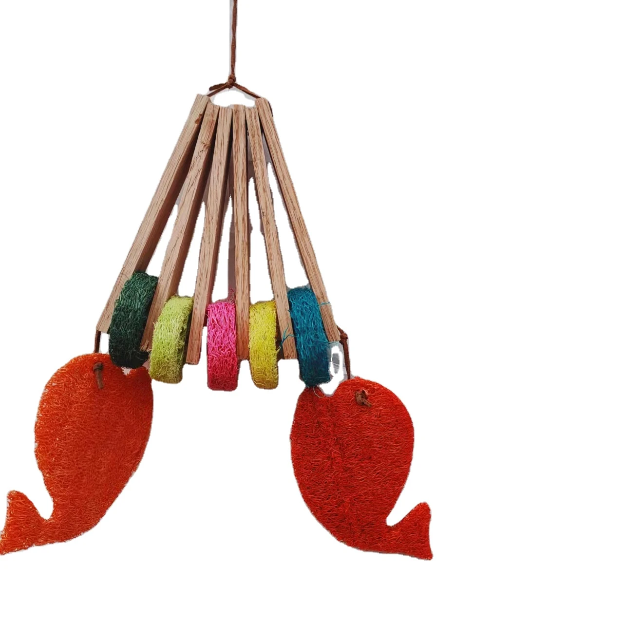 Wooden bird toy parrot gnawing wooden loofah fish cage pendant