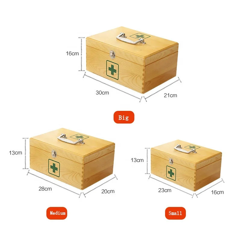 Household Medicine Chest Portable empty wooden first aid kit Two-layer Medical box bag Medicine Storage