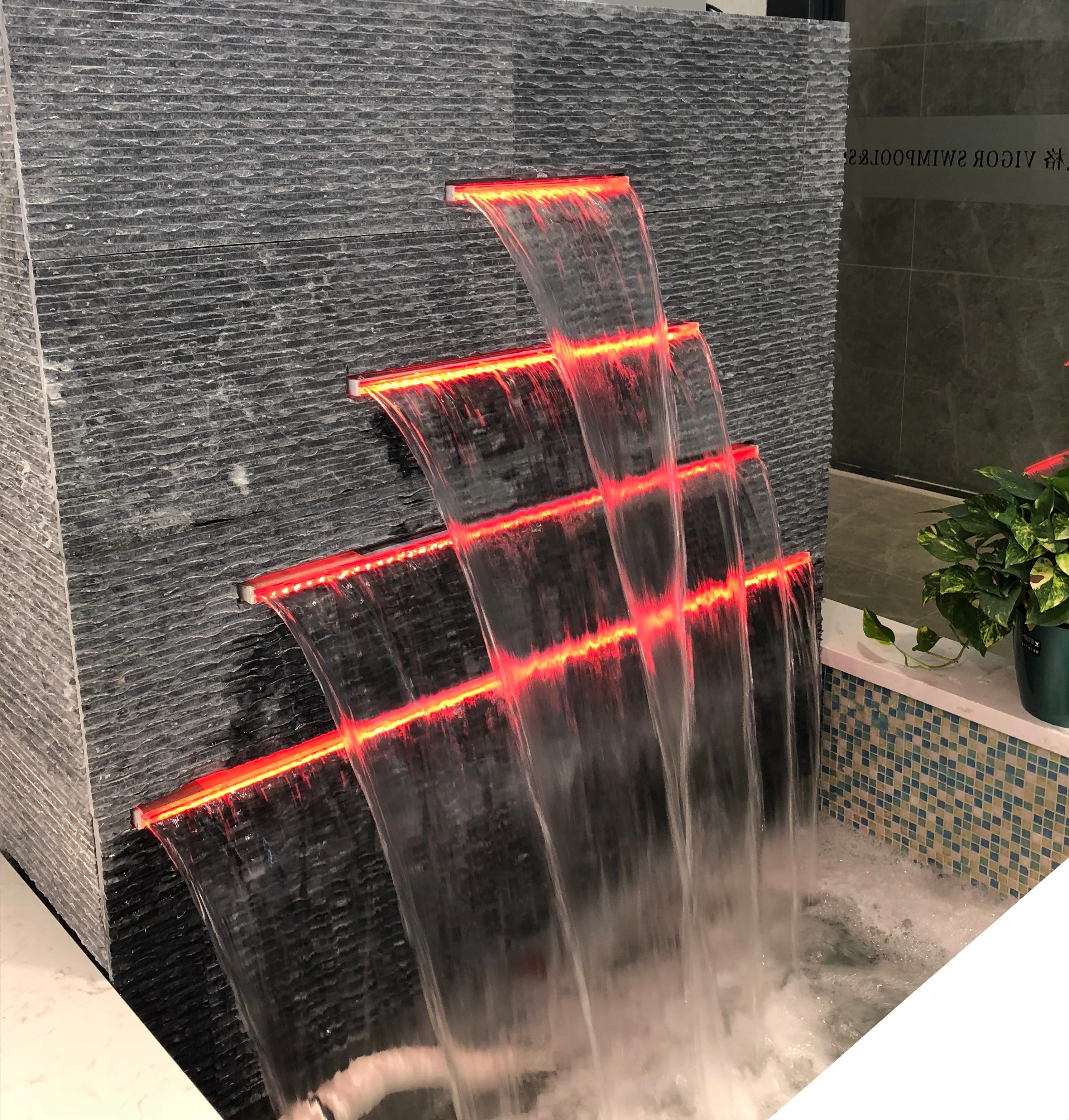 Acrylic Atlantic Water Gardens Waterfall Colorful LED Waterfall Blade Water Feature Cascade