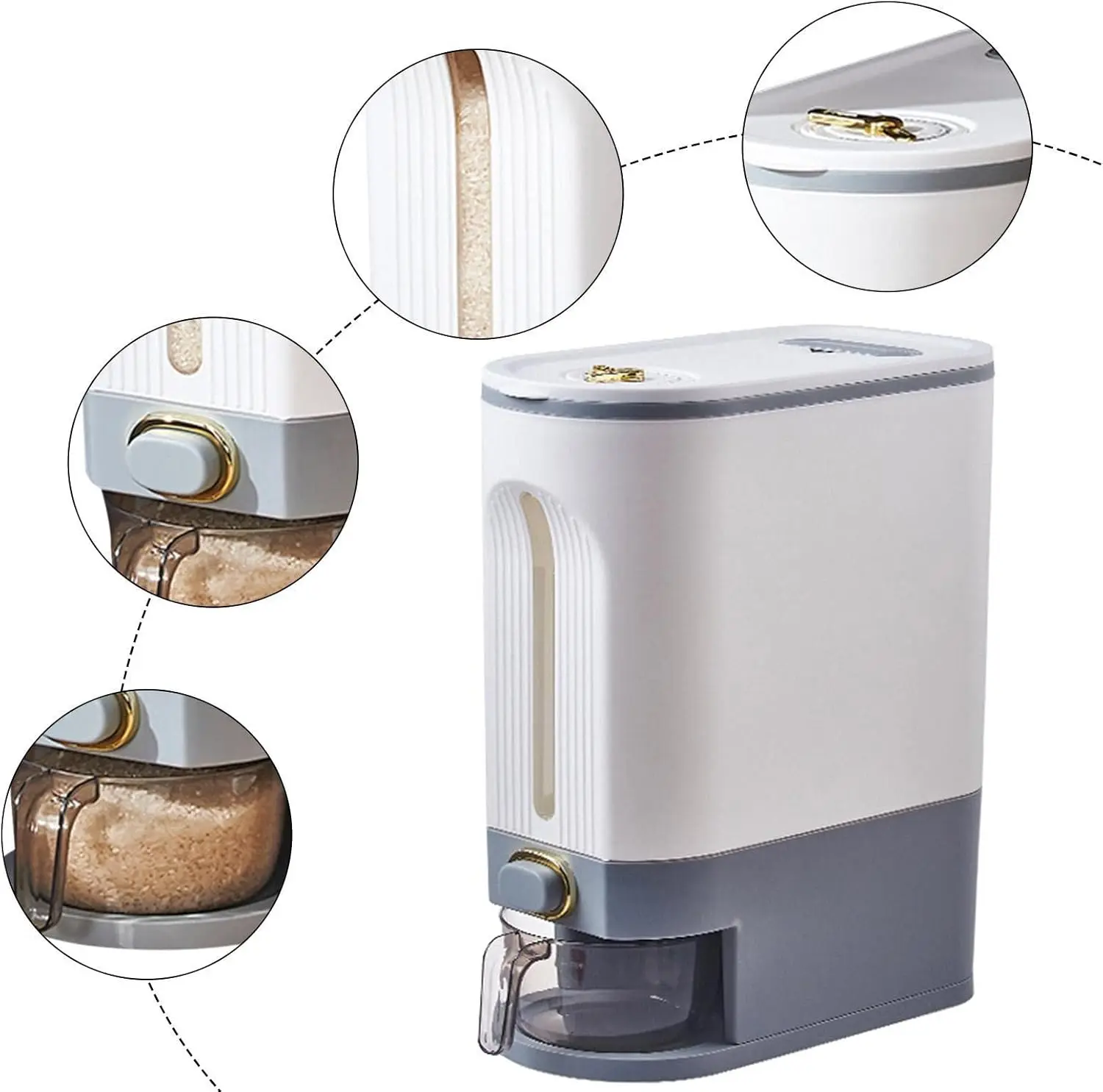 Rice Dispenser Sealable Grain Rice Storage Box Food Container Grain Container Rice and Grain Storage Container with Time Pointer
