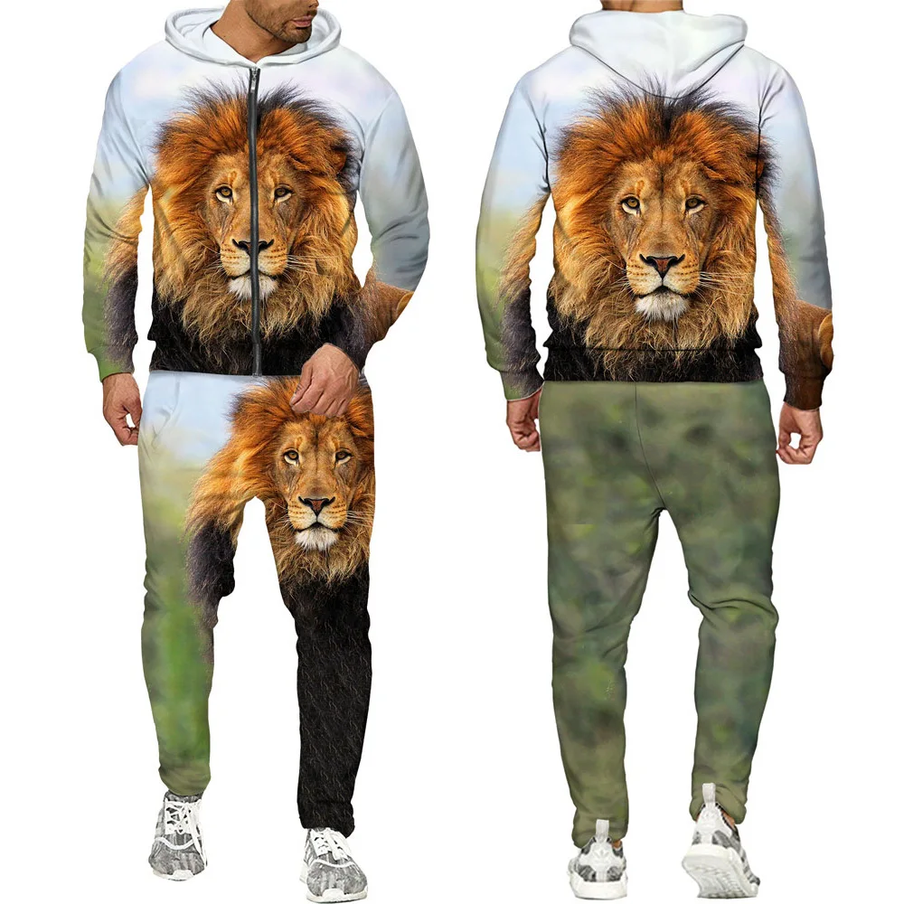 2022 New Printed Tracksuit Zip Up Sweatshirt Sports Pants 3d Printing Autumn Spring Men Zipper Hoodie Set