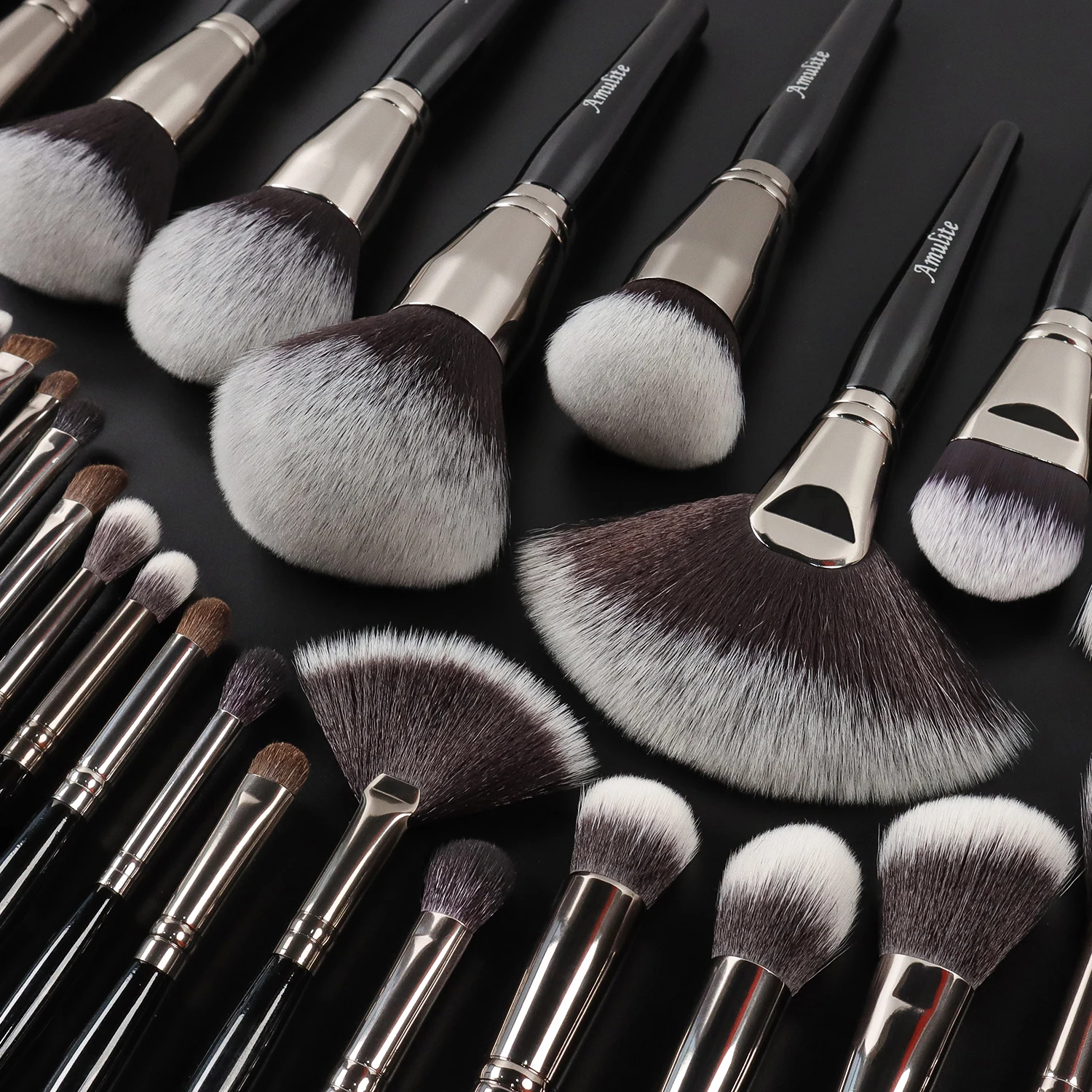 Amulite Black 36pcs Luxury Makeup Brush Set Wholesale Wood Handle Private Label foundation Cosmetic makeup brushes