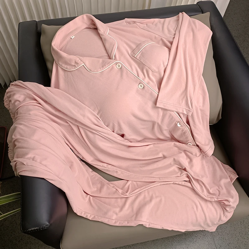 Wholesale Classic Polyester Modal Women Long Sleeves Pajamas, Spring Autumn Home Wear Two Pieces Casual Bra Pad Pajamas