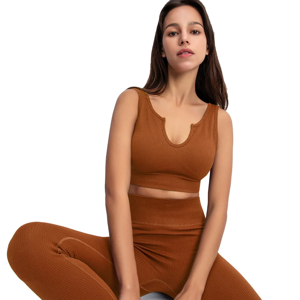 Seamless knit sexy sports vest pants yoga suit fitness suit summer sets for women clothing