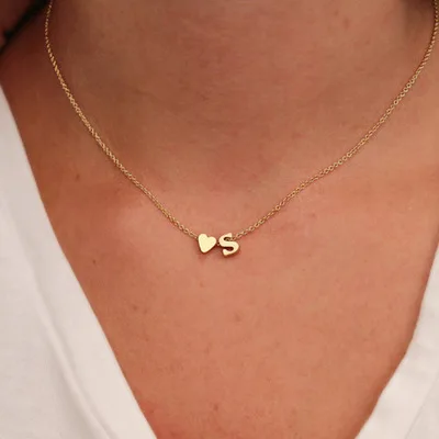 Name Jewelry For Women Accessories Girlfriend Gift Fashion Tiny Dainty Heart Initial Necklace Personalized Letter Necklace