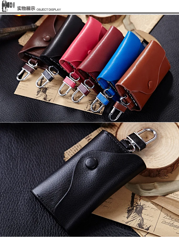 
atinfor Unique Design Buckle Button Vintage Leather Key Wallets Housekeeper Key Holders With Open Pocket Purse 6 Key Hooks 