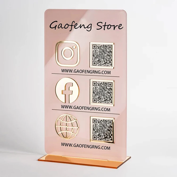 Wholesale Table Top Business Social Media Sign Mirror QR Code Sign Stand Acrylic Display Stand