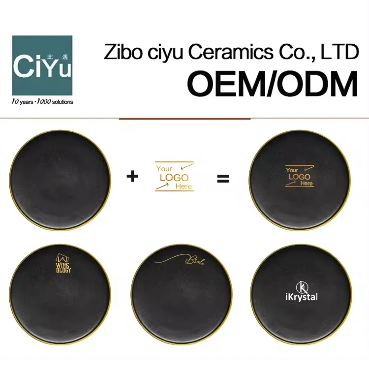 supermarket dinner plates round black kitchen housewares porcelain dinnerware set custom logo pattern ceramic plates steak plate