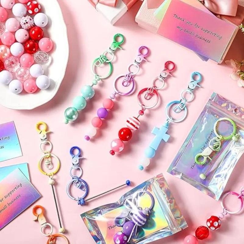 DIY beaded keychain Spot gradient color keychain wholesale creative hand-beaded metal keychain