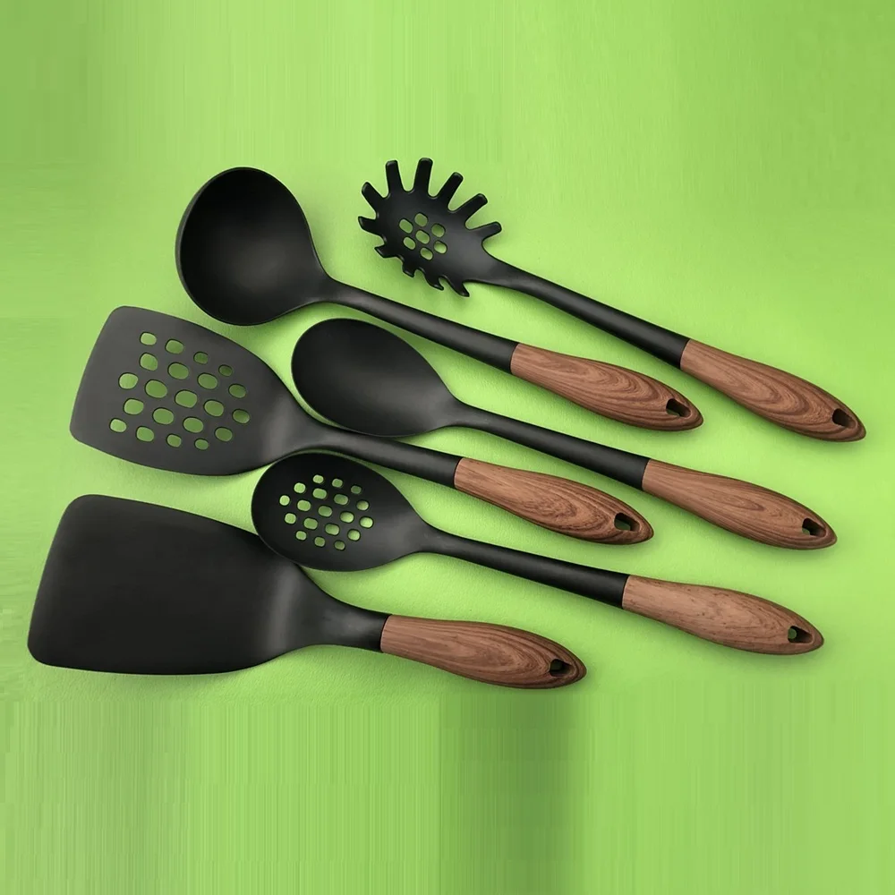 Набор кухонной утвари 6 Нейлоновых кухонных принадлежностей антипригарные и термостойкие деревянные ручки кухонные