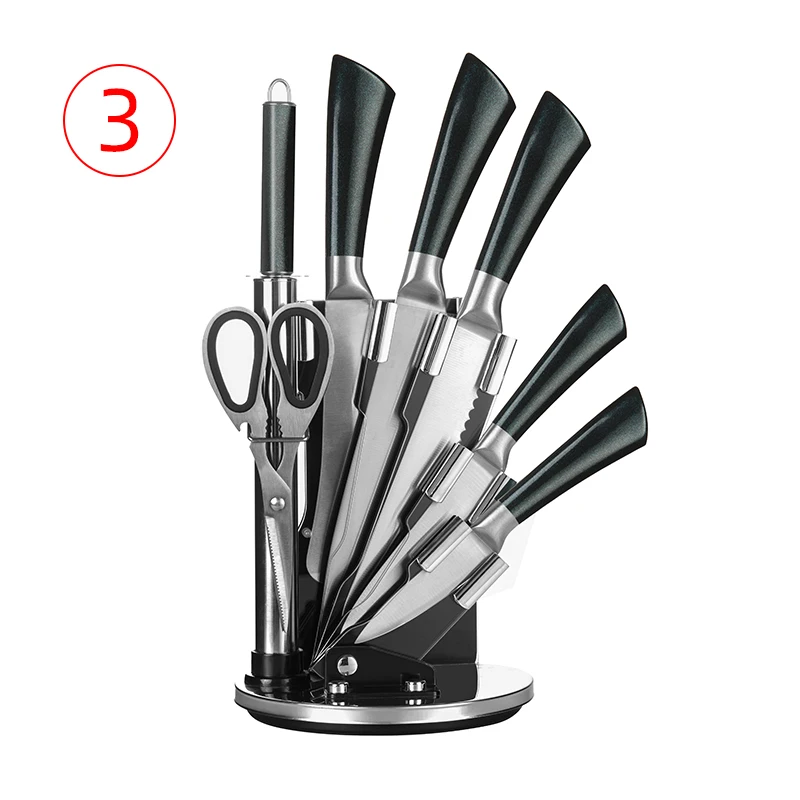 High-end Amazon Hot-sale 8 Pieces Hollow Handle Damascus Stainless Steel Kitchen Knife Set Knives Set With Acrylic Holder