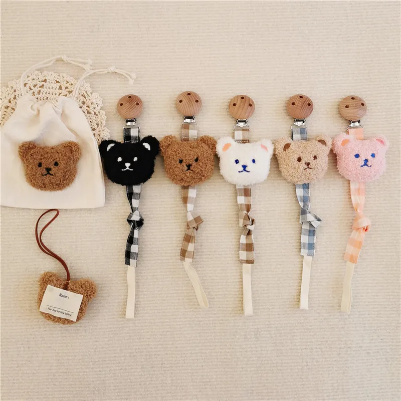 Baby Cotton Pacifier Chain Beech Pacifier Clip Infant Teething Toy Baby Dummy Pacifier Chain Clip Wood Rodent Nipples Holder