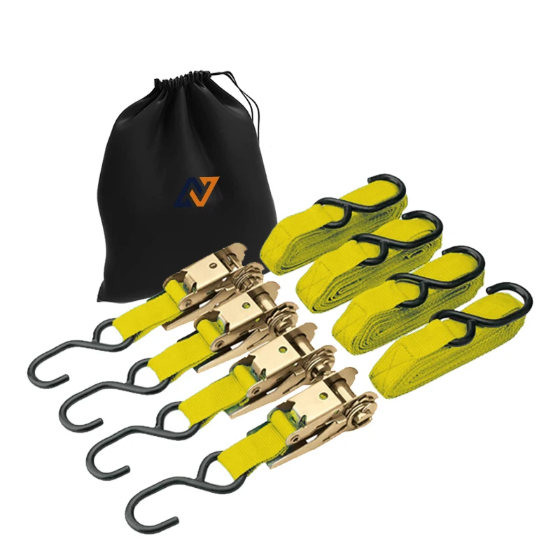 OEM ratchet straps 4 pack 1inch 1760 lbs ratchet tie down printed LOGO tie down straps with drawstring pocket